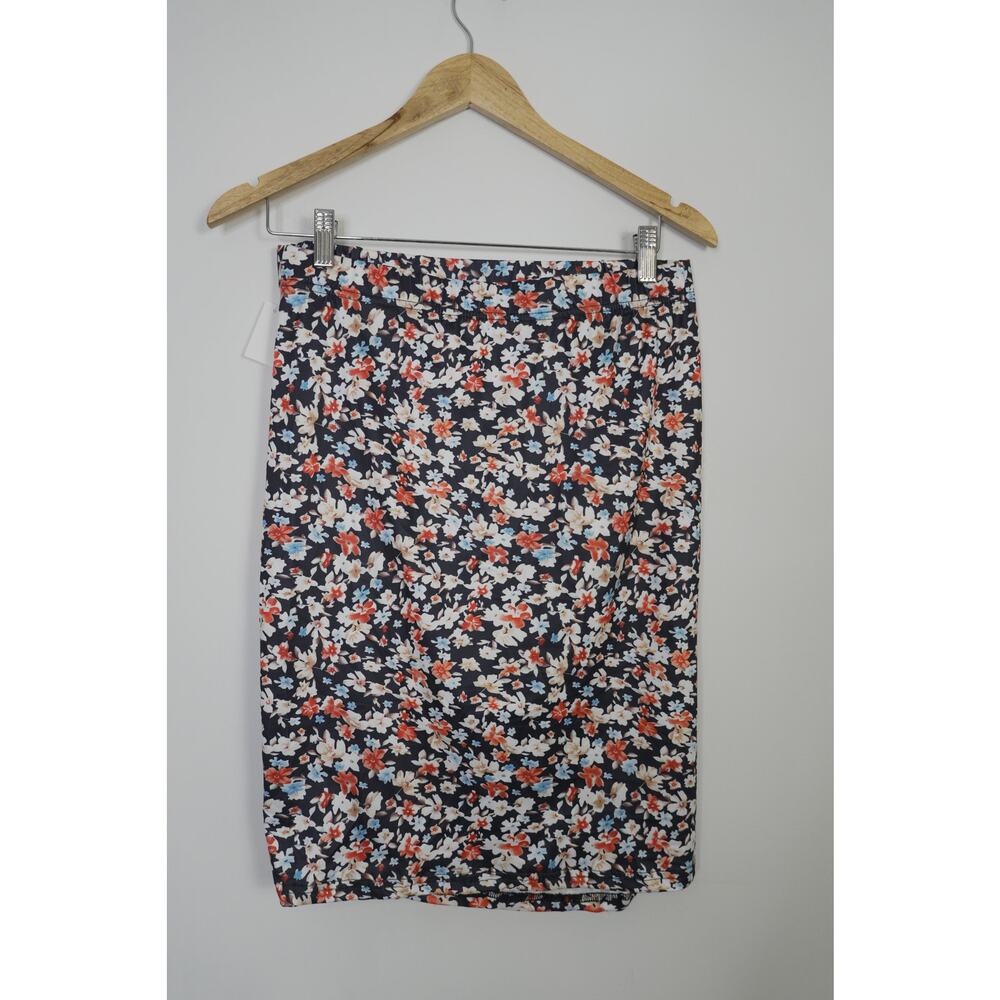 Floral Ruched Skirt‎ Women Large Navy Blue Side Slit Mini Skirt - Picture 5 of 5